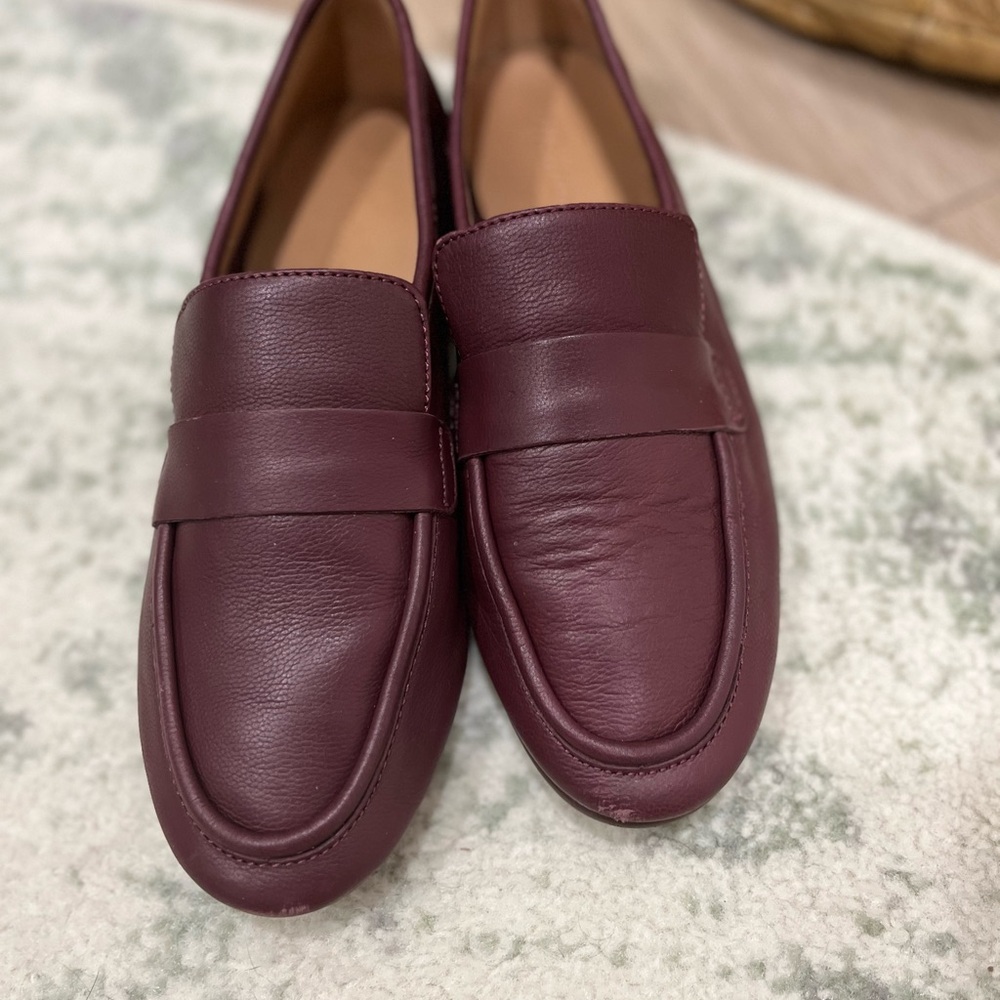 Burgundy Leather Penny Loafers with Sturdy Soles